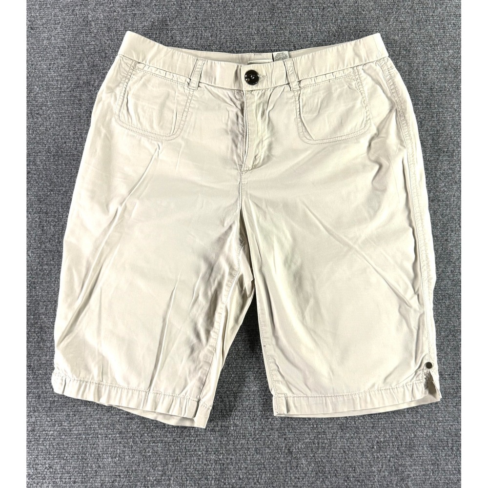 Kim Rogers Womens Khaki Bermuda Shorts Tan Stretch Cotton Size 8 Knee Length